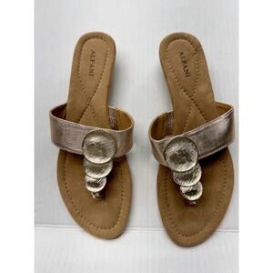 Alfani Women's Metallic Sandals Rose Gold Pink Embellished Flip Flops Thongs 7